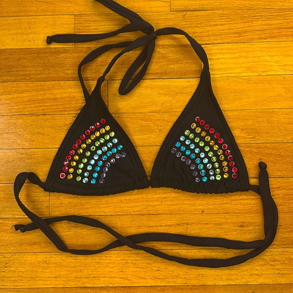 Yandy J. Valentine Rhinestone Rainbow Triangle Bikini Top RARE - Picture 1 of 4